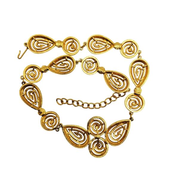 Retro Gold Tone Swirl Spiral Necklace Statement Collar Chunky Modernist Abstract - Picture 6 of 8